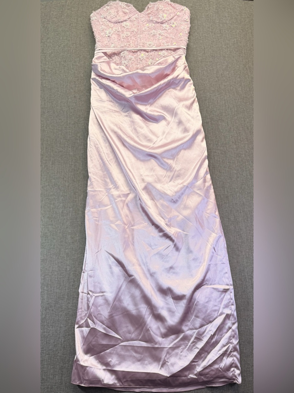 Women’s Satin Maxi Prom Dress In Light Pink Size 4 Adjustable Back Ribbon LaceUp